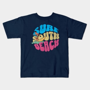 Surf South Beach Miami Florida Vintage Surfboard Surfing Kids T-Shirt